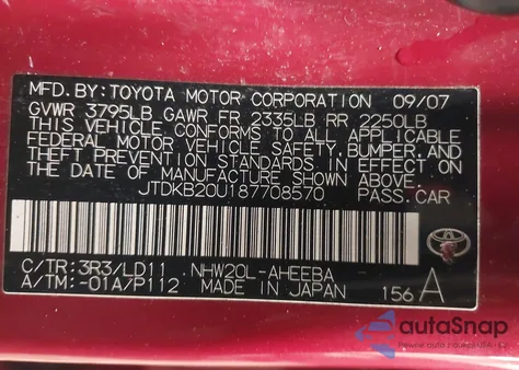 2008 Toyota Prius z USA, uszkodzony, nr VIN JTDKB20U187708570